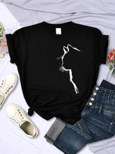 Simple Strokes Of Cat Lustiges bedrucktes Damen-T-Shirt, modisch, lässig, kurzärmelig, O-Ausschnitt, Persönlichkeit, Street-T-Shirt, Kleidung, Sommer-Tops
